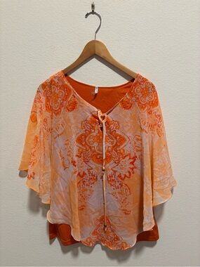 Passport Orange Paisley Tie-Front Tunic floral